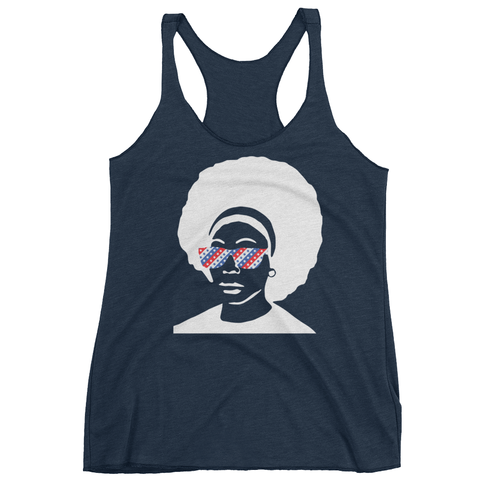 Afro Stars and Stripes Shades Ladies Triblend Racerback