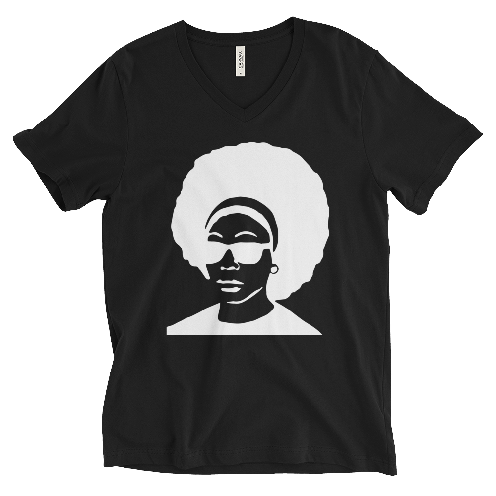 White Afro Short Sleeve V-Neck T-Shirt